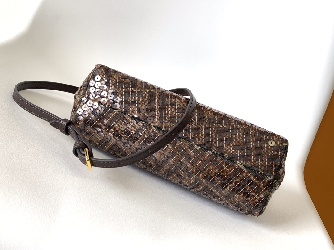 Fendi Small First FF Jacquard Fabric Shoulder Bag Brown